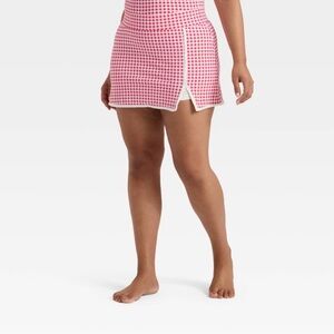 All In Motion Women's 4" Everyday Soft High-Rise Wrap Skort Berry Pink Gingham M